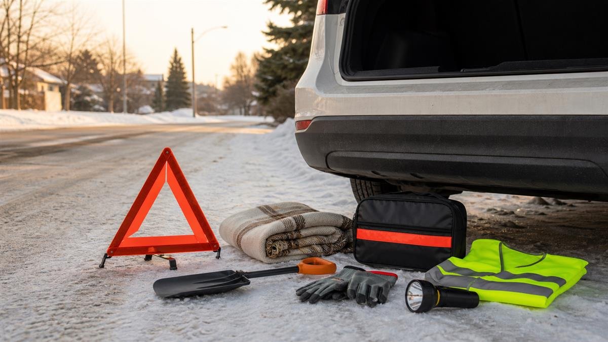 Roadside emergency kit items for Canadian winter driving